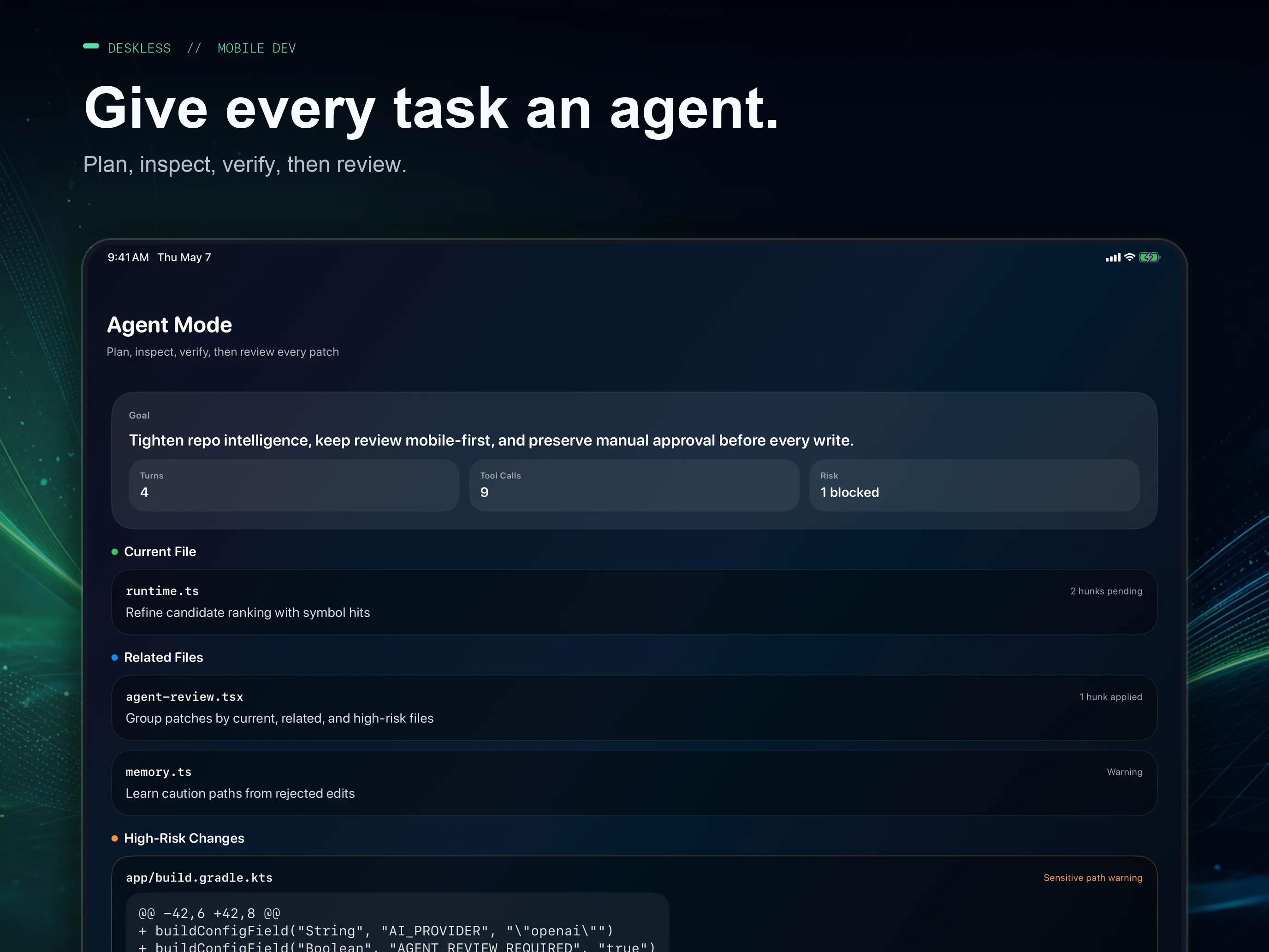Agent Mode organizing current, related, and high-risk files for review